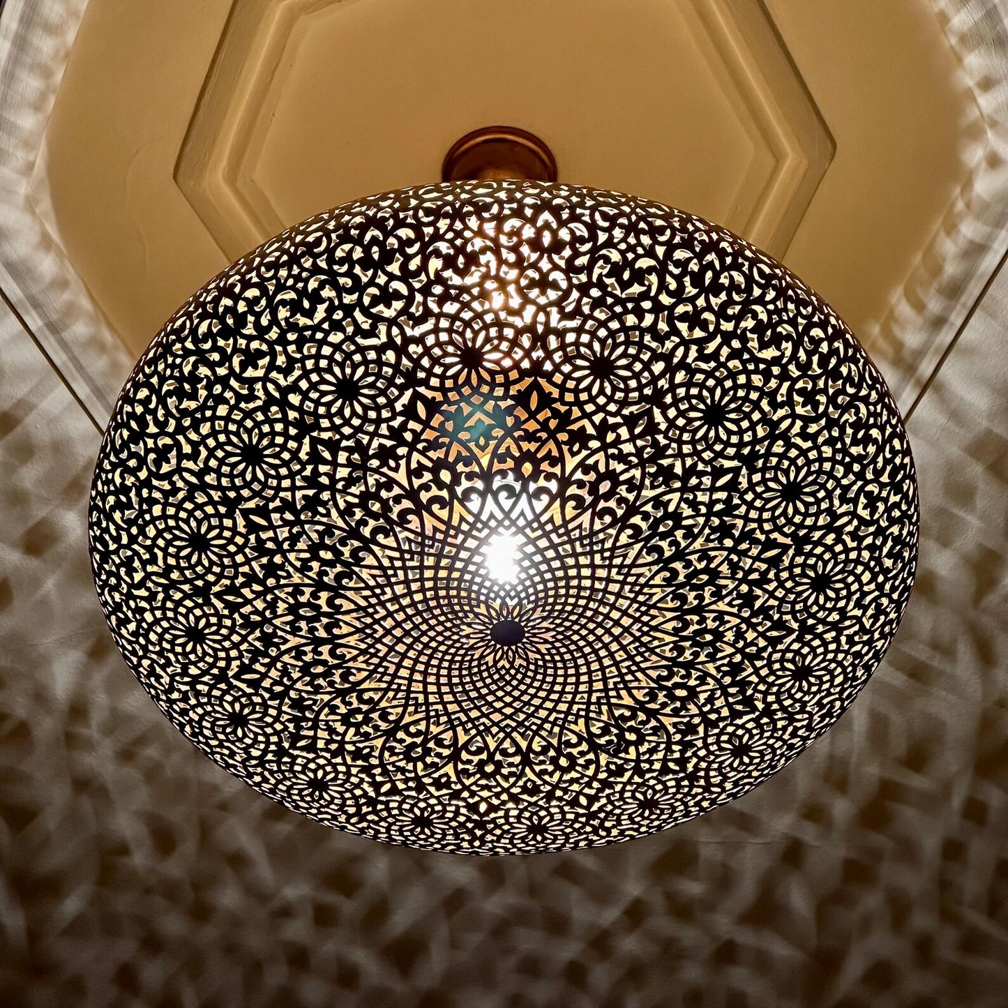 Handmade Moroccan Brass Flush Mount Light – Pierced Ceiling Lamp – Moroccan Chandelier