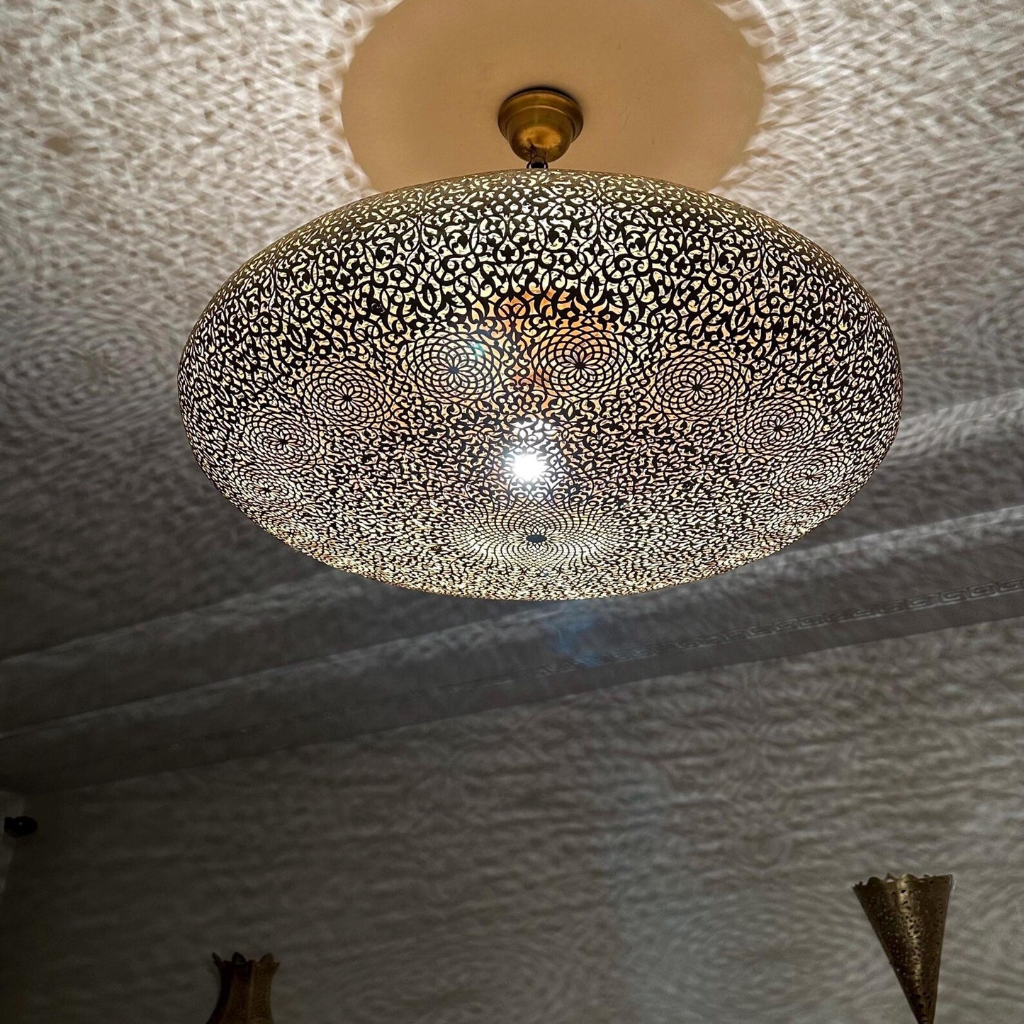 Handmade Moroccan Brass Flush Mount Light – Pierced Ceiling Lamp – Moroccan Chandelier
