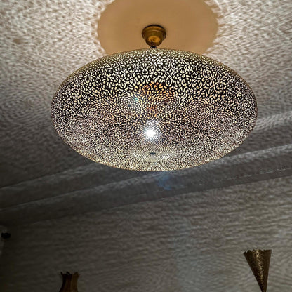 Handmade Moroccan Brass Flush Mount Light – Pierced Ceiling Lamp – Moroccan Chandelier