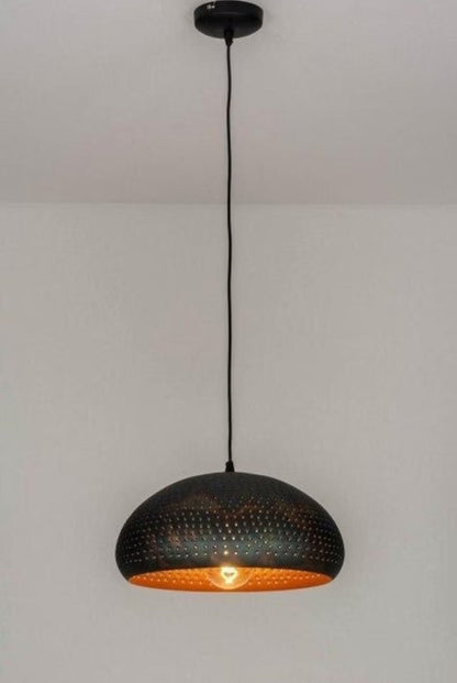 Handmade Black Dome Metal Pendant Light – Gold Interior Finish