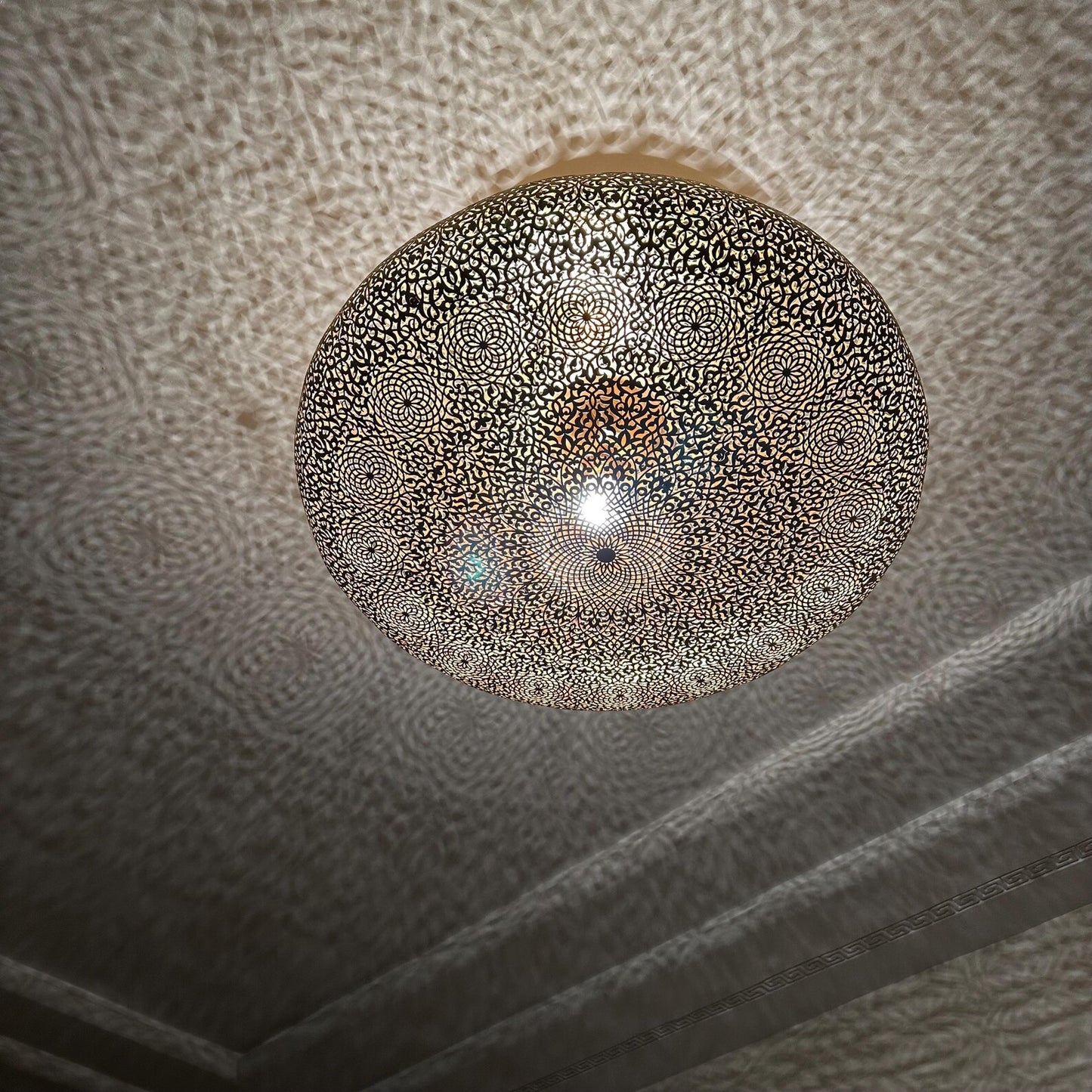 Handmade Moroccan Brass Flush Mount Light – Pierced Ceiling Lamp – Moroccan Chandelier