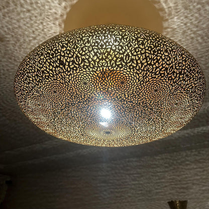 Handmade Moroccan Brass Flush Mount Light – Pierced Ceiling Lamp – Moroccan Chandelier