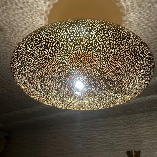 Handmade Moroccan Brass Flush Mount Light – Pierced Ceiling Lamp – Moroccan Chandelier