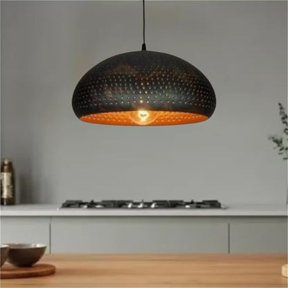 Handmade Black Dome Metal Pendant Light – Gold Interior Finish
