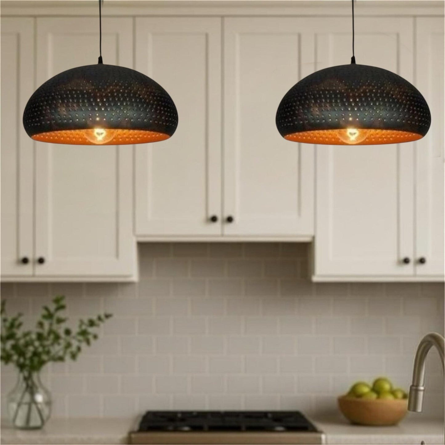 Handmade Black Dome Metal Pendant Light – Gold Interior Finish