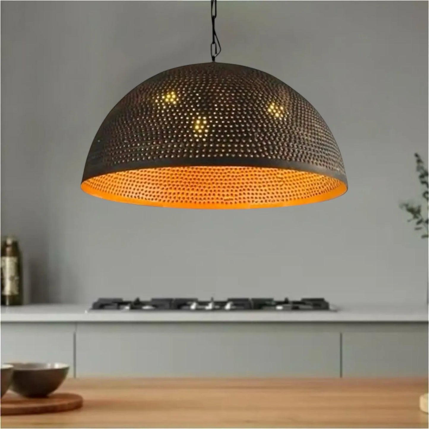 Handmade Black Dome Brass Pendant Light – Gold Interior Modern Ceiling Fixture