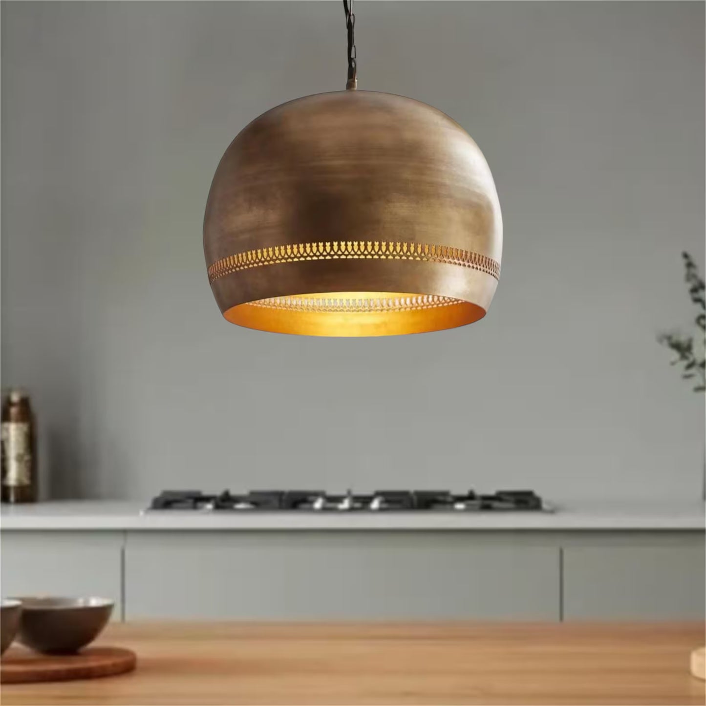 Handmade Moroccan Brass Dome Pendant Light – Gold Finish
