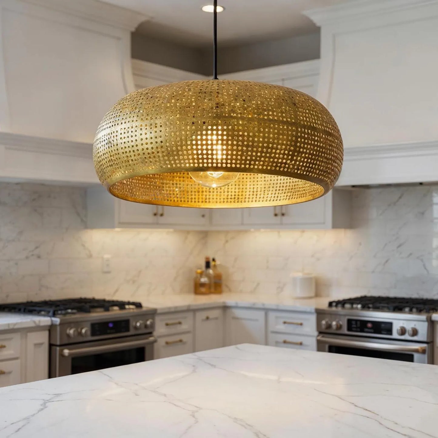 Handmade Moroccan Brass Pendant Light – Pierced Egg Shape Ceiling Lamp – Oriental Home Décor