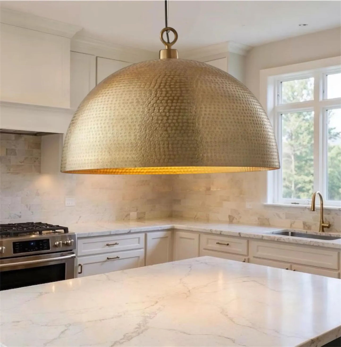Handmade Hammered Brass Dome Pendant Light – Moroccan Ceiling Fixture