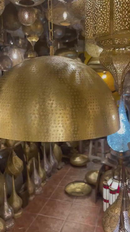 Handmade Hammered Brass Dome Pendant Light – Moroccan Ceiling Fixture