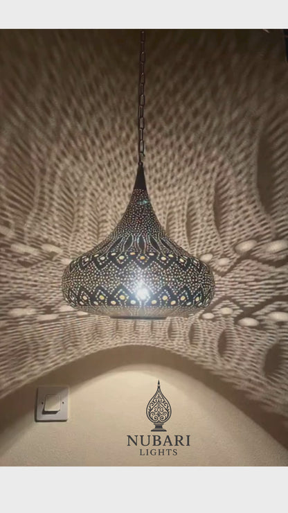 Moroccan Brass Teardrop Pendant Light – Handmade Oriental Lamp – Boho Shadow Lighting