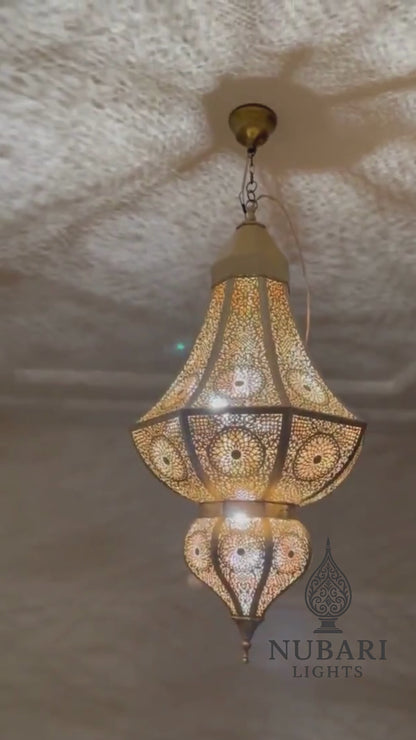 Handmade Moroccan Brass Chandelier – Large Oriental Pendant Light – Pierced Ceiling Lamp – Entryway, Living Room & Hotel Decor